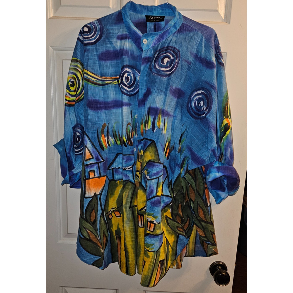 NWOT Dilemma 100% Organic Cotton- Shades of Blue Van Gogh inspired Size XL